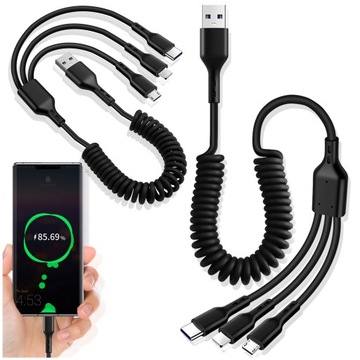 KABEL USB 3W1 QC 3.1 A FAST CHARGE TYP-C LIGHTNING MICRO USB DO AUTA 1,5 M