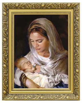 MARYJA Z DZIECIĄTKIEM JEZUS | OBRAZ PŁÓTNO ZŁOTA RAMA | 40x50