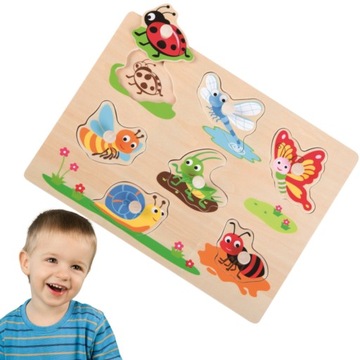 LELIN drewniana układanka z uchwytami puzzle
