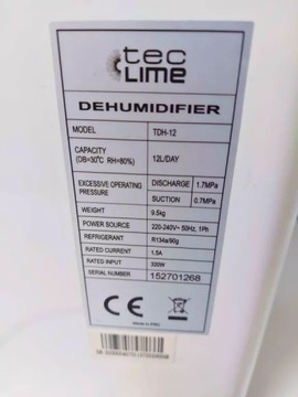 КОНДЕНСАЦИОННЫЙ ОСУШИТЕЛЬ ВОЗДУХА TECLIME TDH12