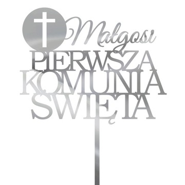 Topper Komunia Przyjęcie toper dekoracja na tort srebrna TKS-23A