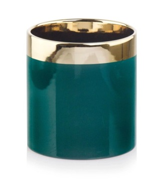 ZIELONO-ZŁOTA OSŁONKA DONICZKA CERAMICZNA GLAMOUR - WALEC 13X14 CM