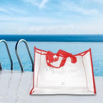 Прозрачная сумка Тоте водоустойчивая облегченная хозяйственная сумка ПВК, красный цвет пляжной сумки