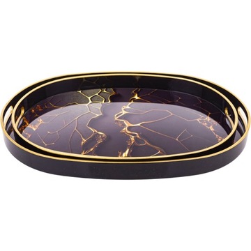 МРАМОР Декоративный овальный ПОДНОС с ручками НАБОР ИЗ 2 ШТ. - ЧЕРНОЕ ЗОЛОТО