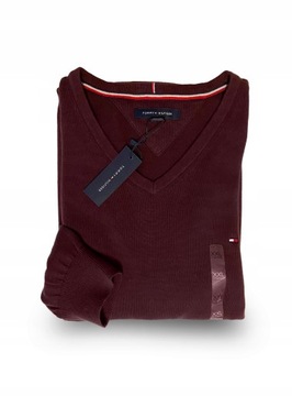 TOMMY HILFIGER SWETER MESKI BORDOWY V NECK XXL