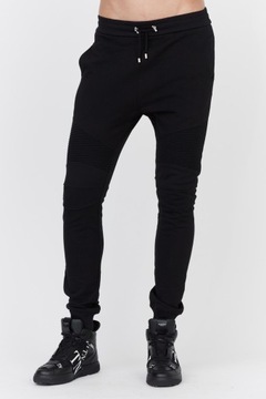 BALMAIN Czarne spodnie dresowe aksamitne logo XL