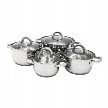 ZESTAW 4 GARNKÓW KUCHENNYCH NA PŁYTE INDUKCYJNĄ STAL NIERDZEWNA 8 EL