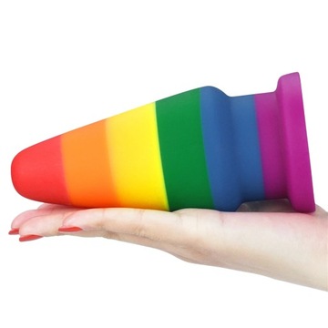 korek analny tęczowy silikonowe duże analne Dildo stożek L 13 x 4 cm