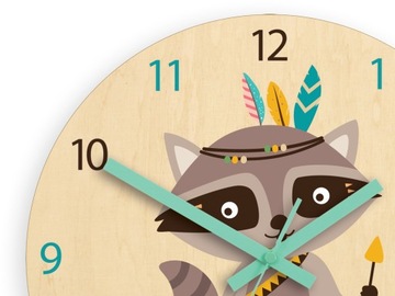 Детские бесшумные настенные часы с изображением енота INDIAN