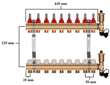 Коллектор напольного отопления 9 + СОЕДИНИТЕЛИ PEX + КОРОБКА ДЛЯ НАКЛОННОГО МОНТАЖА