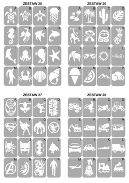 Трафареты для тату с блестками - микс 50 шт.