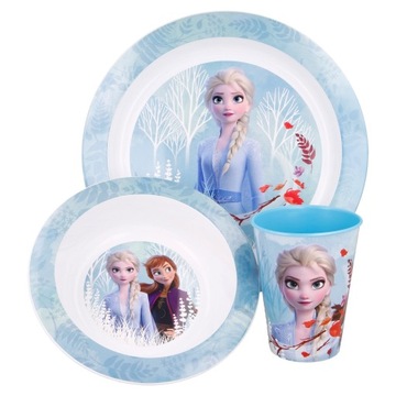 FROZEN II Zestaw Obiadowy Talerz Miska Kubek KRAINA LODU