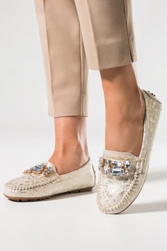 ОБУВЬ ЖЕНСКАЯ, Слипоны на плоской подошве, ДЕКОРАТИВНЫЕ КРИСТАЛЛЫ, БЕЖЕВЫЙ, размер 36
