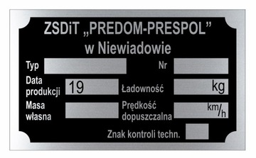 Tabliczka znamionowa do przyczepy PREDOM-PRESPOL