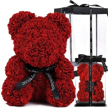 MIŚ Z RÓŹ WALENTYNKI PREZENT DLA NIEJ CZERWONY FLOWER BOX WIECZNA RÓŻA