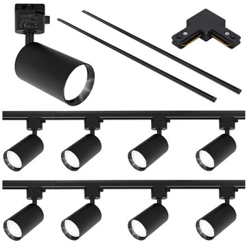 Oświetlenie szynowe Zestaw listwa 4m + 8x lampa GU10 CZARNY szynoprzewód