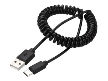 KABEL USB 2.0-USB-C TYP 20-60cm dł. SPIRALNY czarn