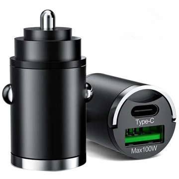 ULTRASZYBKA ŁADOWARKA SAMOCHODOWA 100W USB C QC USB DO GNIAZDA ZAPALNICZKI