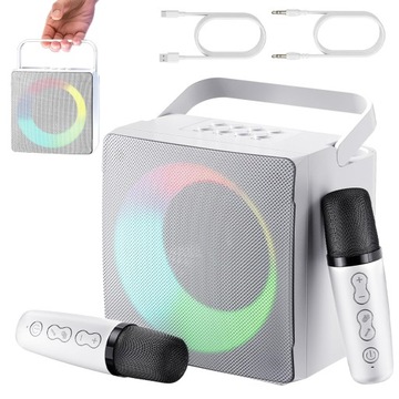 Głośnik Bluetooth do karaoke z 2 mikrofonami, diodami LED obsługującymi AUX/USB/TF
