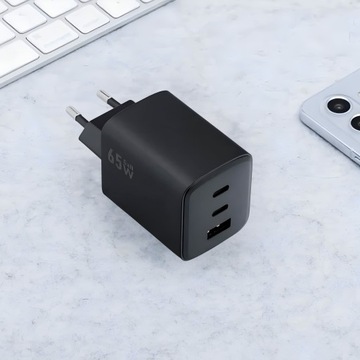 SZYBKA ŁADOWARKA SIECIOWA 65W QC 4.0 PD GaN USB 2x USB-C KOSTKA UNIWERSALNA