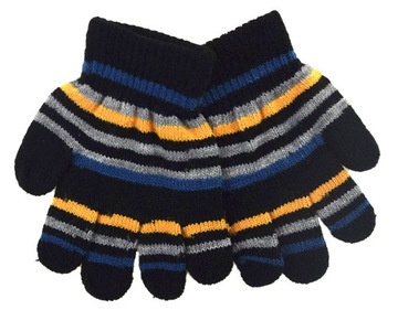 RĘKAWICE RĘKAWICZKI DLA DZIECI PIĘCIOPALCZASTE PASKI CZARNE 16