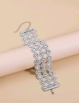 Naszyjnik srebrny szeroki choker z kryształkami