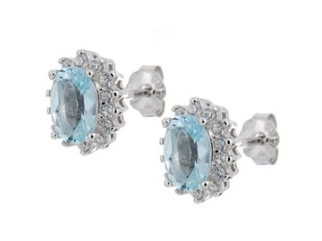 SREBRNE KOLCZYKI RODOWANE MARKIZY SKY BLUE TOPAZ NATURALNE