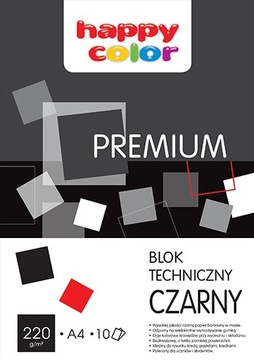 Blok techniczny czarny A4/220g Happy Color 10 ark.