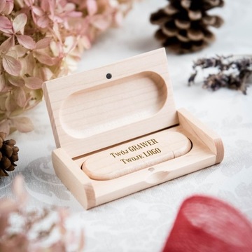Pendrive drewno KLON 64 GB 3.0 + 3.2 USB-C TYP C + BOX + TWÓJ GRAWER LOGO