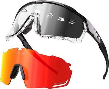 FOTOCHROMOWE OKULARY ROWEROWE + WYMIENNE SOCZEWKI POLARYZOWANE OKULARY PRZECIWSŁONECZNE