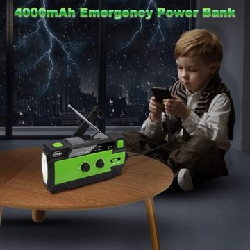 Аварийный солнечный радиоприемник AM FM SOS POWERBANK 4000 мАч динамо-кривошипный фонарик