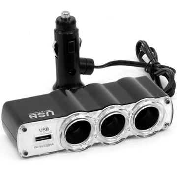 ROZDZIELACZ GNIAZDA ZAPALNICZKI 12/24V ROZGAŁĘZIACZ TRÓJNIK PRZEDŁUŻACZ USB