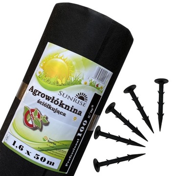 Agrowłóknina czarna 1,6x10m UV100 SUNRISE antychwastowa agrotkanina +kołki
