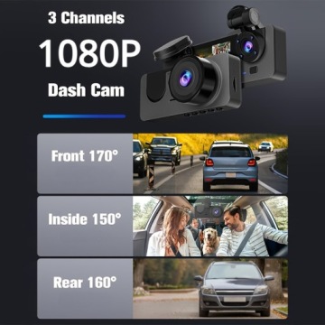 Трехканальный видеорегистратор Hotu 1080P для автомобилей — включает карту памяти на 32 ГБ