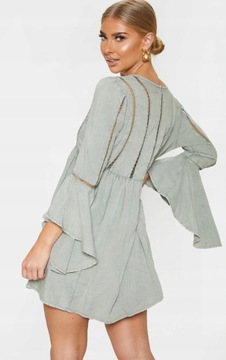 E94 Zielona sukienka PrettyLittlething 34 falbanki