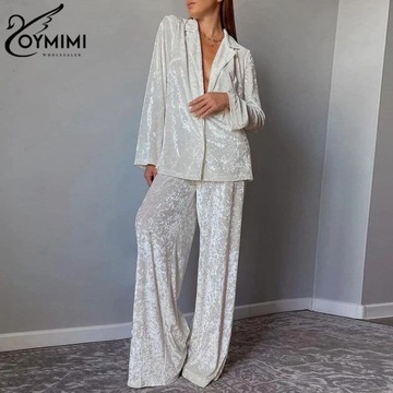 Oymimi Winter Loose Wthie Velvet Two Piece Set Wom