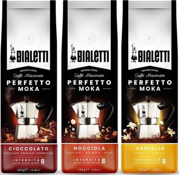 ZESTAW Kawa mielona BIALETTI Perfetto Moka CIOCCOLATO VANILIA NOCCIOLA 250g