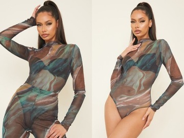 PrettyLittleThing Siateczkowe body z stójką XXS