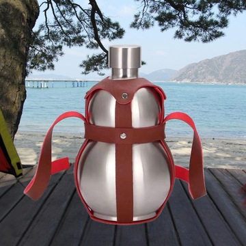 Непротекающая фляжка Кувшин для вина в форме тыквы, кожаный футляр, 500 мл 2,5 л, серебро