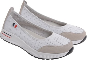 БАЛЕТКИ ЖЕНСКИЕ СПОРТИВНЫЕ, КОЖАНЫЕ, АЖУРНЫЕ, белый/темно-синий 38