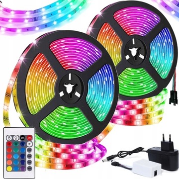 TAŚMA LED RGB 10M KOLOROWA Z PILOTEM 2x 5M WODOODPORNA PASEK SMD 5050 230V