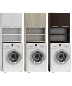 ШКАФ В ВАННОЙ КОМНАТЕ НАД СОВРЕМЕННОЙ ДОМАШНЕЙ СТИРАЛЬНОЙ МАШИНОЙ