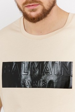 BALMAIN Beżowy t-shirt męski z aplikacją z logo M