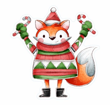 Naklejka ŚWIĄTECZNA na okno LISEK-MIKOŁAJ