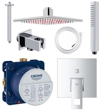 ZESTAW PRYSZNICOWY PODTYNKOWY SUFITOWY BATERIA GROHE DESZCZOWNICA LED WĄŻ