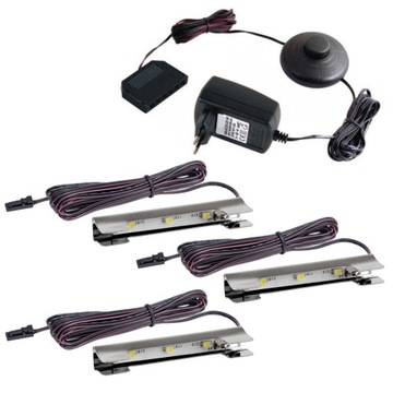 Zestaw 3x Klips LED Metal do Szklanych Półek Szyb Witryn 12V DC Czerwony