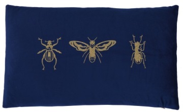 ПРЯМОУГОЛЬНАЯ ТЕМНО-СИНЯЯ ПОДУШКА С ЗОЛОТЫМИ НАСЕКОМЫМИ