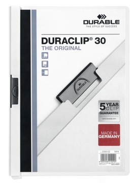 DURABLE 2227 02 SKOROSZYT ZACISKOWY DURACLIP DO 30 KARTEK BIAŁY 5 SZT.