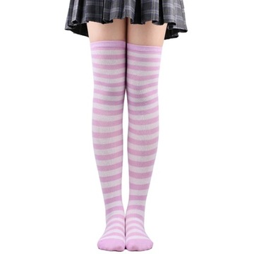 Women Thigh High Over The Knee Socks For Ladies Black White Striped