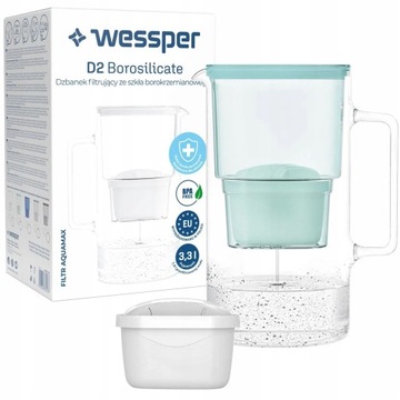 Dzbanek do wody szklany Wessper Borosilicate 3,3L + wkład (miętowy)